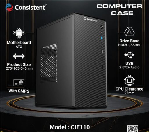 Consistent PC Case/SMPS (CIE110) Computer Case 4 Full Slots VGA Max 250mm Bold Design for Bold Performance. - Image 1